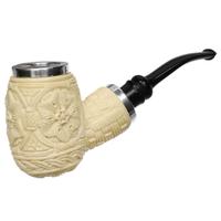 AKB Meerschaum Carved Floral Reverse Calabash Poker with Silver (with Case)