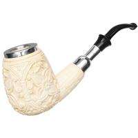 AKB Meerschaum Carved Floral Bent Billiard with Silver (Cinar) (with Case)