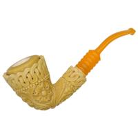 AKB Meerschaum Carved Floral Bent Dublin (Tekin) (with Case)