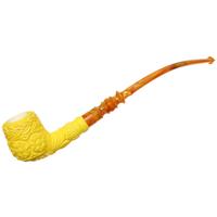AKB Meerschaum Carved Floral Bent Billiard Churchwarden (Kudret) (with Case and Extra Stem)