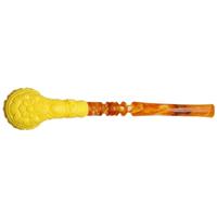AKB Meerschaum Carved Floral Bent Billiard Churchwarden (Kudret) (with Case and Extra Stem)