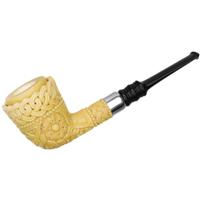AKB Meerschaum Carved Floral Billiard with Silver (Tekin) (with Case)