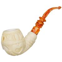 AKB Meerschaum Carved Floral and Heart Bent Apple (I. Baglan) (with Case)