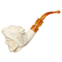 AKB Meerschaum Carved Bearded Man with Lion Cap (with Case and Tamper)
