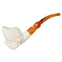 AKB Meerschaum Carved Bearded Man with Feather Headdress (Ali) (with Case and Tamper)