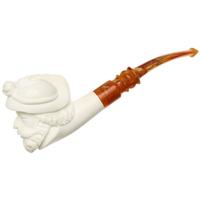 AKB Meerschaum Carved Bearded Man with Feathered Cap (Ali) (with Case and Tamper)