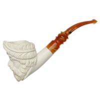 AKB Meerschaum Carved Man with Feather Headdress (Ali) (with Case and Tamper)