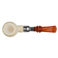 AKB Meerschaum Carved Floral Bent Billiard with Silver (Koc) (with Case and Tamper)