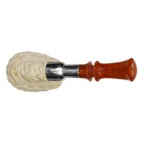 AKB Meerschaum Carved Floral Bent Billiard with Silver (Koc) (with Case and Tamper)