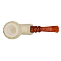 AKB Meerschaum Carved Floral Bent Billiard Reverse Calabash with Silver (Koc) (with Case and Tamper)