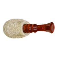 AKB Meerschaum Carved Floral Bent Billiard Reverse Calabash with Silver (Koc) (with Case and Tamper)