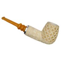 AKB Meerschaum Carved Floral Billiard Reverse Calabash with Silver (Koc) (with Case and Tamper)
