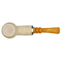 AKB Meerschaum Carved Floral Billiard Reverse Calabash with Silver (Koc) (with Case and Tamper)