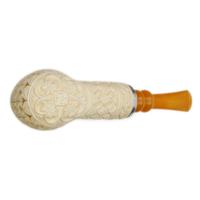 AKB Meerschaum Carved Floral Billiard Reverse Calabash with Silver (Koc) (with Case and Tamper)