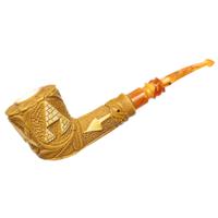 AKB Meerschaum Carved Masonic Bent Dublin (Ali) (with Case and Tamper)