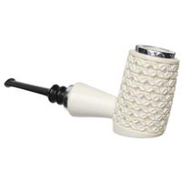 AKB Meerschaum Carved Reverse Calabash Floral Poker with Silver (with Case)