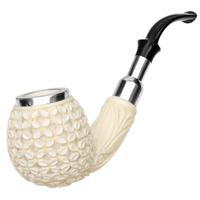 AKB Meerschaum Carved Floral Bent Apple with Silver (with Case)