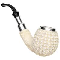 AKB Meerschaum Carved Floral Bent Apple with Silver (with Case)