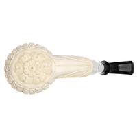 AKB Meerschaum Carved Floral Bent Apple with Silver (with Case)