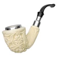 AKB Meerschaum Carved Floral Bent Dublin with Silver (with Case)
