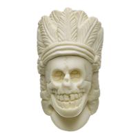 AKB Meerschaum Carved Native American Chief Skull (Selver) (with Case)
