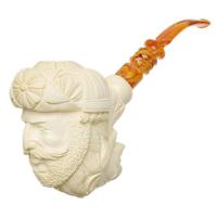 AKB Meerschaum Carved Bearded Man and Lion (I. Baglan) (with Case)