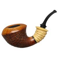 Doctor's Partially Sandblasted Bent Dublin with Bamboo and Boxwood (Double Flash)