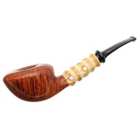 Yang Kun Two Pipe Set Smooth Bent Dublin with Bamboo and Partially Sandblasted Bent Brandy with Bamboo (U24.8)