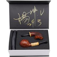 Yang Kun Two Pipe Set Smooth Tomato with Bamboo and Partially Sandblasted Bent Rhodesian with Boxwood (U24.3)