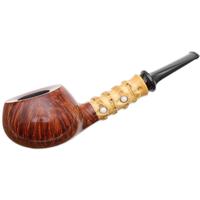 Yang Kun Two Pipe Set Smooth Tomato with Bamboo and Partially Sandblasted Bent Rhodesian with Boxwood (U24.3)
