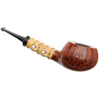 Yang Kun Two Pipe Set Smooth Tomato with Bamboo and Partially Sandblasted Bent Rhodesian with Boxwood (U24.3)