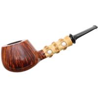 Yang Kun Two Pipe Set Smooth Bent Brandy with Bamboo and Partially Sandblasted Bent Dublin with Bamboo (U24.1)