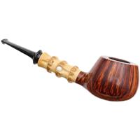 Yang Kun Two Pipe Set Smooth Bent Brandy with Bamboo and Partially Sandblasted Bent Dublin with Bamboo (U24.1)