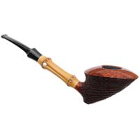 Yang Kun Two Pipe Set Smooth Bent Brandy with Bamboo and Partially Sandblasted Bent Dublin with Bamboo (U24.1)