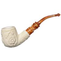 Turkish Estates AKB Meerschaum Carved Floral Bent Billiard (Yusuf) (with Case) (Unsmoked)