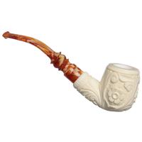 Turkish Estates AKB Meerschaum Carved Floral Bent Billiard (Yusuf) (with Case) (Unsmoked)
