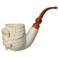 Turkish Estates Unknown Meerschaum Lattice Bent Billiard with Harley Davidson Carving (with Case) (Unsmoked)