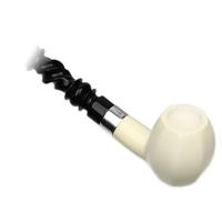 Turkish Estates IMP Meerschaum Smooth Bent Barrel Churchwarden with Silver (with Case) (Unsmoked)