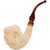 Turkish Estates Kudret Gezer Meerschaum Carved Bent Billiard (with Case) (Unsmoked)